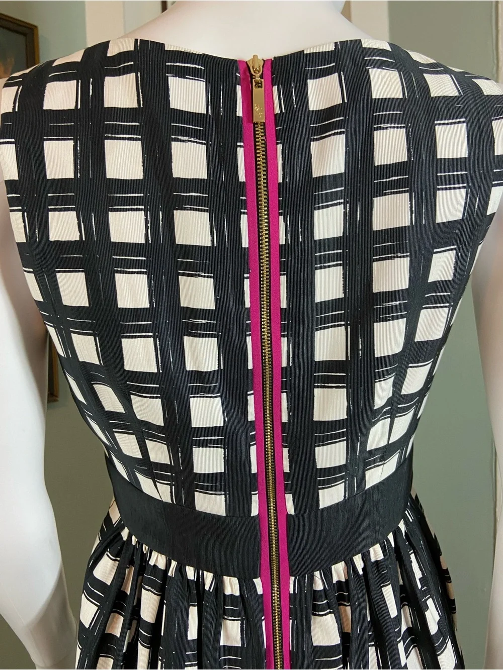 Eliza J Faille/Taffeta Black White Grid Windowpane Plaid Fit Flare Mini Dress 4P